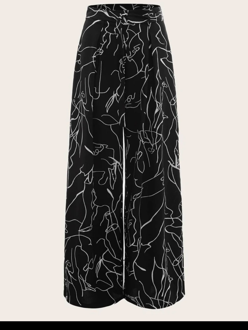SHEIN Black Wide-Leg Palazzo Pants with White Abstract Line Print